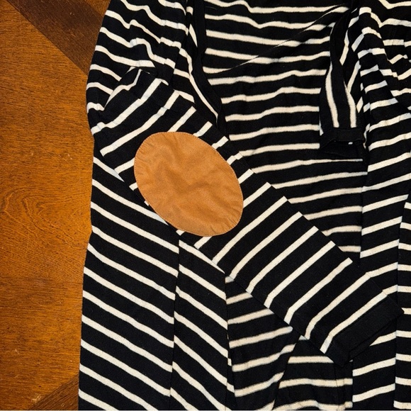 Market & Spruce Black White Stripe Elbow Patch Open Front Cardigan Sweater L - Picture 3 of 5